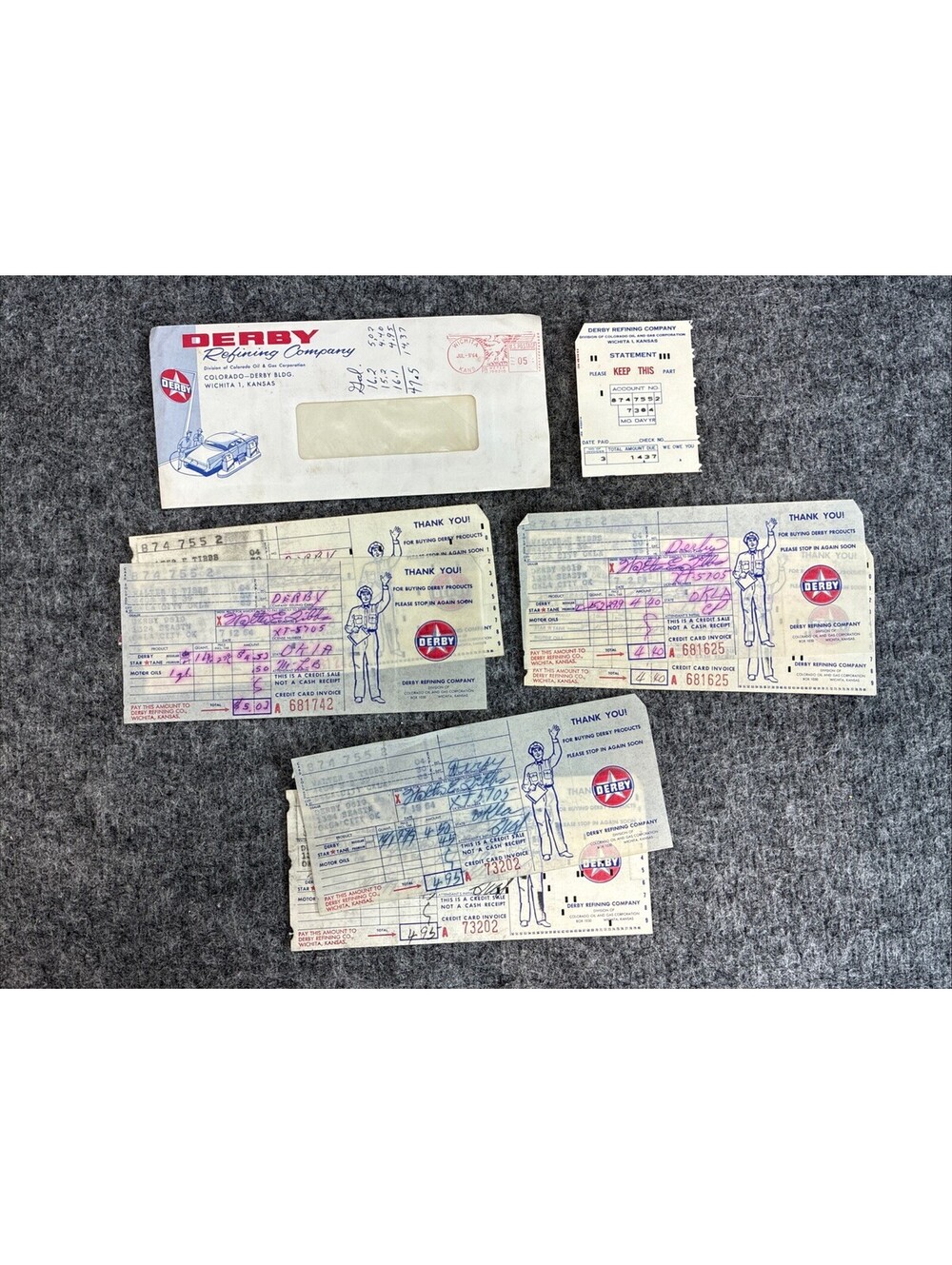 1964 Derby Refining Co Gas Station Receipt Lot Mascot Oklahoma City Petroliana